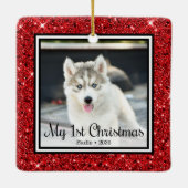 Welpe's 1. Weihnachten 2 Foto Keramikornament (Rückseite)