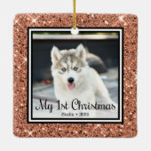 Welpe's 1. Weihnachten 2 Foto Keramikornament (Rückseite)