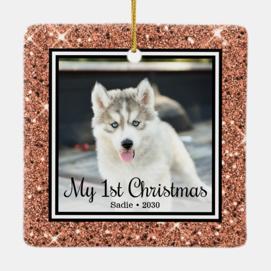 Welpe's 1. Weihnachten 2 Foto Keramikornament (Rückseite)