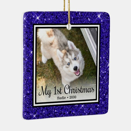 Welpe's 1. Weihnachten 2 Foto Keramikornament (Rechts)