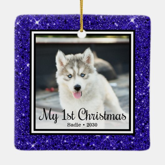 Welpe's 1. Weihnachten 2 Foto Keramikornament (Rückseite)