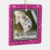 Welpe's 1. Weihnachten 2 Foto Keramikornament (Rechts)