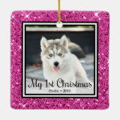 Welpe's 1. Weihnachten 2 Foto Keramikornament (Rückseite)