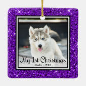 Welpe's 1. Weihnachten 2 Foto Keramikornament (Rückseite)