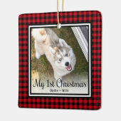 Welpe's 1. Weihnachten 2 Foto Keramikornament (Links)