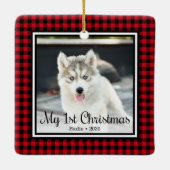 Welpe's 1. Weihnachten 2 Foto Keramikornament (Rückseite)