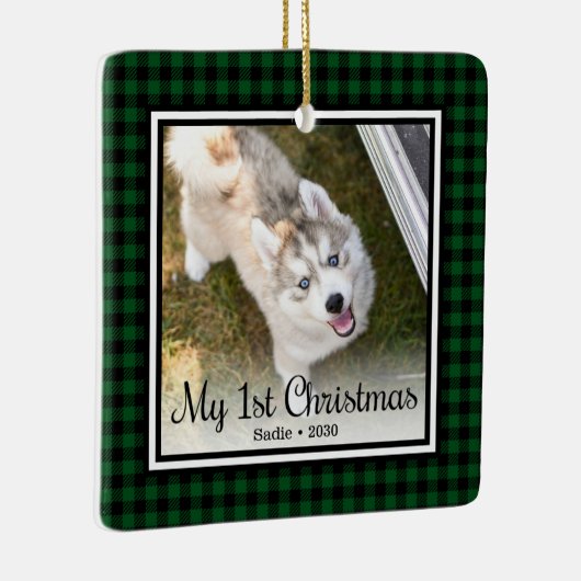 Welpe's 1. Weihnachten 2 Foto Keramikornament (Rechts)