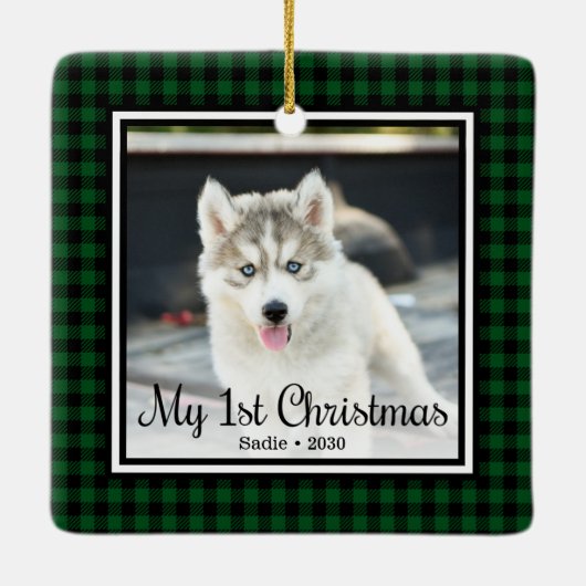 Welpe's 1. Weihnachten 2 Foto Keramikornament (Rückseite)