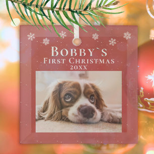 Welpe's 1st Christmas Red Snowflakes Foto Ornament Aus Glas