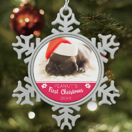 Welpe's erste Weihnachts Custom Foto Dog Name Jahr Schneeflocken Zinn-Ornament