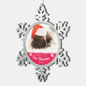 Welpe's erste Weihnachts Custom Foto Dog Name Jahr Schneeflocken Zinn-Ornament (Rechts)