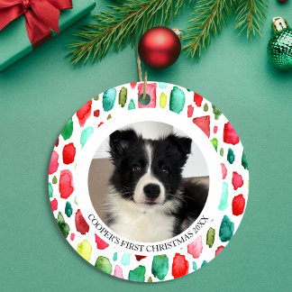 Welpe's First Christmas 2 Foto Keramik Ornament