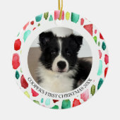 Welpe's First Christmas 2 Foto Keramik Ornament (Vorne)