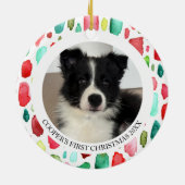 Welpe's First Christmas 2 Foto Keramik Ornament (Hinten)