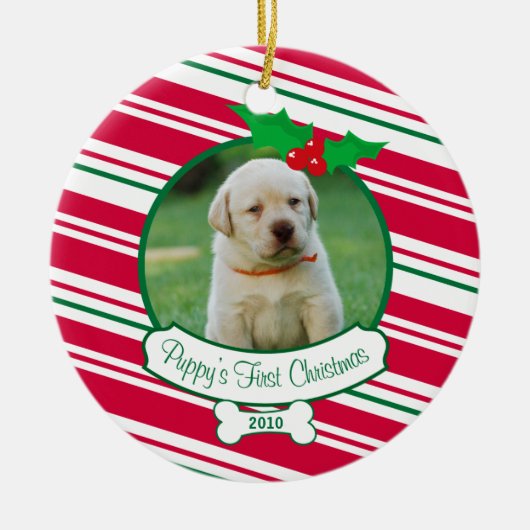 Welpe's First Christmas - Candy Cane Keramik Ornament (Vorne)
