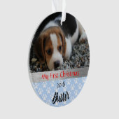 Welpe's First Christmas Foto Ornament (Vorderseite)