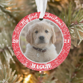 Welpe's First Christmas Foto Ornament