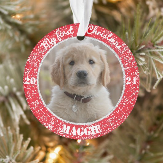 Welpe's First Christmas Foto Ornament (Baum)