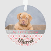 Welpe's First Christmas Foto Ornament (Rückseite)