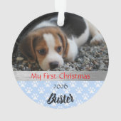 Welpe's First Christmas Foto Ornament (Rückseite)