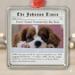 Welpe's First Christmas New Dog Foto Newspaper Ornament Aus Metall