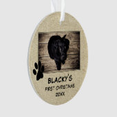Welpe's First Christmas Rustic Dog Foto Ornament (Vorderseite)