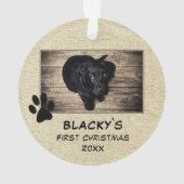 Welpe's First Christmas Rustic Dog Foto Ornament (Rückseite)