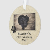 Welpe's First Christmas Rustic Dog Foto Ornament (Vorderseite)