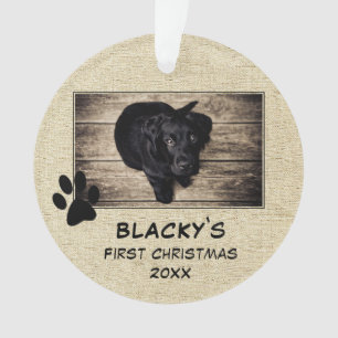 Welpe's First Christmas Rustic Dog Foto Ornament