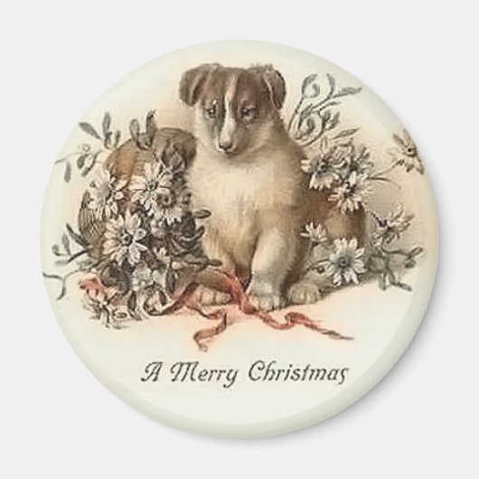 Welpe's frohe Weihnachten Vintage Magnet (Vorne)