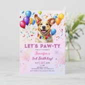 Welppy Lasse Pawty Birthday Party Girl 3. Geburtst Einladung (Stehend Vorderseite)