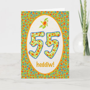 Welsh 55. Geburtstagskarte, Orange Pot Marigolds Karte