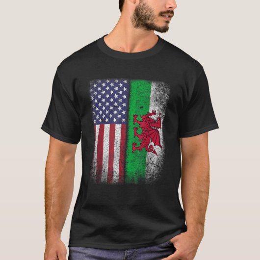 Welsh American Flag Wales Usa Pride America Gesche T-Shirt (Vorderseite)