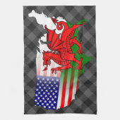 Welsh American Flags Map Teetuch Küchentuch (Vertikal)