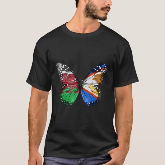 Welsh American Samoan Flag Butterfly T-Shirt (Vorderseite)