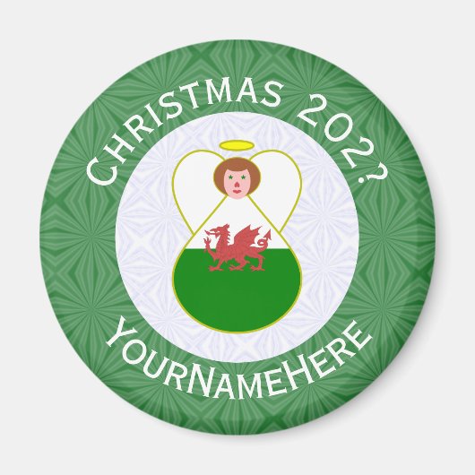 Welsh Angel Christmas Flag Personalisiert Magnet (Vorne)