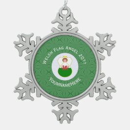 Welsh Angel Christmas Flag Personalisiert Schneeflocken Zinn-Ornament