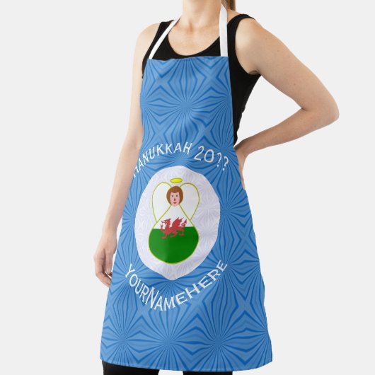Welsh Angel Hanukkah Flag Personalized Large Schürze (InSitu)