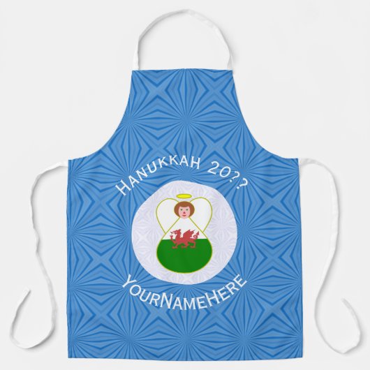 Welsh Angel Hanukkah Flag Personalized Large Schürze (Vorderseite)