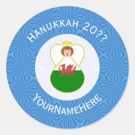 Welsh Angel Hanukkah Flag Personalized Runder Aufkleber