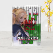 Welsh Birthday Card, Penblwydd Hapus 14 Karte (Gelbe Blume)