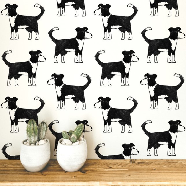 Welsh Border Collie Dog Pattern Tapete (Welsh Border Collie Sheepdog fun dog peel and stick wallpaper for animal lovers)
