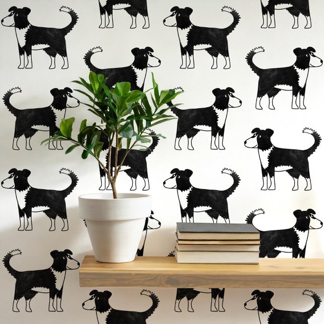 Welsh Border Collie Dog Pattern Tapete (Welsh Border Collie Sheepdog fun dog peel and stick wallpaper for animals)