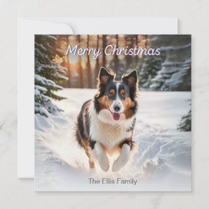 Welsh Collie Dog Snow Watercolor Frohe Weihnachten