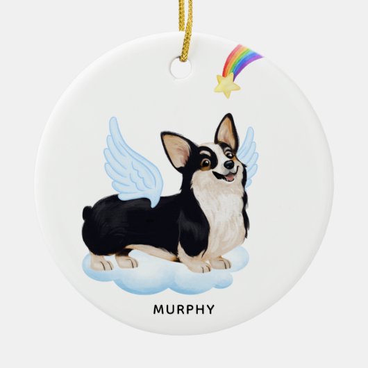 Welsh Corgi Angel Dog Personalisiert Pet Memorial Keramik Ornament (Vorne)