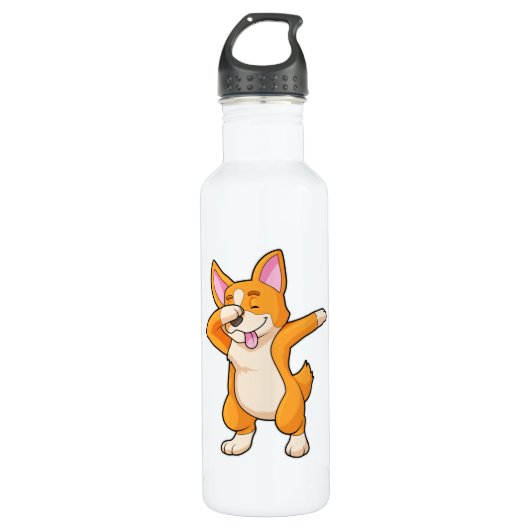 Welsh Corgi auf Hip Hop Dance Dab Edelstahlflasche (Vorderseite)