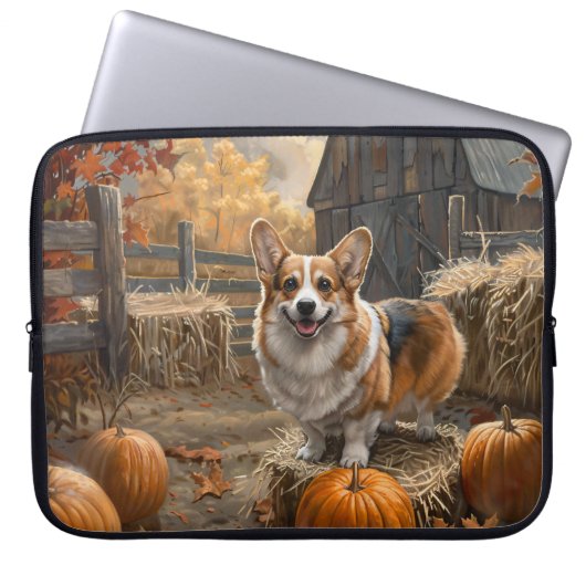 Welsh Corgi Autumn Pumpkin Farm Laptopschutzhülle (Vorderseite)