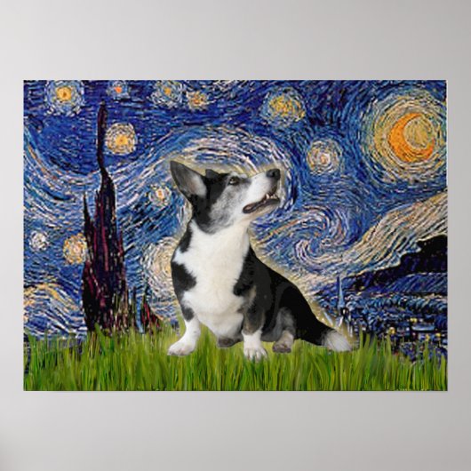 Welsh Corgi Bi Black Starry Night Poster (Vorne)