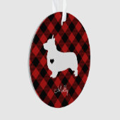 Welsh Corgi Christmas Karierter Hund Name Ornament (Vorderseite)