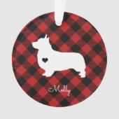 Welsh Corgi Christmas Karierter Hund Name Ornament (Vorderseite)